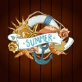 Summer Card with Sea Shells, Anchor, Lifeline Royalty Free Stock Photo