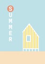 Summer card vector template. Symbol of vacation, holiday, beach cabin, cottage. Minimal illustration