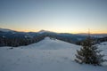  winter wonderful view in Carpathian mountains, Kukul ridge on background of Chornohora range and Petros and Hoverla peaks, Ukrain