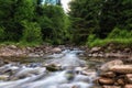 Summer in the Carpathian mountains. Scenic view of the mountain creek, beautiful landscape, outdoor travel background Royalty Free Stock Photo