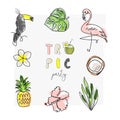 Tropical seamless pattern with cute hand drawn doodle animals Royalty Free Stock Photo