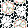 Summer cartoon seamless peace sign and flower pattern for wrapping paper and fabrics and linens