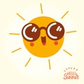 Summer cartoon sun face with sunglasses and happy smile Royalty Free Stock Photo