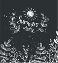 Summer chalk background with herbs and sun Royalty Free Stock Photo