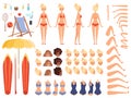 Summer characters. Faces female human body parts summer swimsuit tourists vacation chaise longue cocktail umbrella