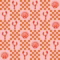 Summer Checkered with Lobster colorful Groovy mood Seamless Pattern Vector Illustration