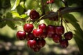 Summer cherry bunch harvest on tree. Generate ai