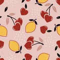 Summer Cherry and Lemon fruits seamless pattern Vector EPS 10,Design for fashion , fabric, textile, wallpaper, cover, web ,