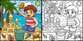 Summer Child Building Sand Castle Illustration