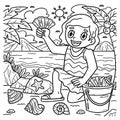 Summer Child Collecting Sea Shells Coloring Page