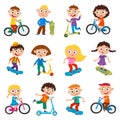 Summer child`s outdoor activities. Vector set children isolated on white.