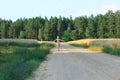 Summer, childhood, leisure and people concept - happy little Girl is running on green summer park Royalty Free Stock Photo