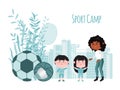 Summer children camp concept. Summer sport school for boys and girls vector illustration. Sports childhood, outdoor