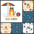 Summer childrens set with postcard and patterns Royalty Free Stock Photo