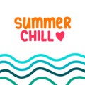 Summer chill hand drawn lettering with illustration waves