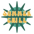 Summer chill retro groovy trippy rave sun print. Hippy vintage slogan illustration to rock on beach. Relax and positive