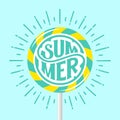 Summer circle lettering lollipop blue Vector illustration