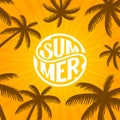 Summer circle lettering with palm yellow Vector illustration