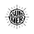 Summer circle lettering with rays white Vector illustration