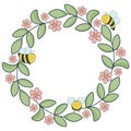 Summer circular floral frame with bees, isolated vector illustration Royalty Free Stock Photo