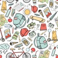 Summer in the city: colorful hand drawn doodle seamless pattern