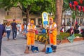 Summer city landscape - view of the janitors make cleaning the streets on a holiday in the historical district of Fatih, Istanbul