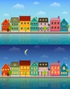 Summer cityscape: day and night.