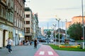 Summer cityscape - street view with bike path in Katowice