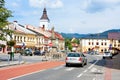 Summer cityscape - view of the central street of the town of Jablunkov in the Moravian-Silesian Region of the Czech Republic Royalty Free Stock Photo