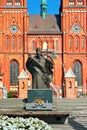 Summer cityscape - view of the monument to Pope John Paul II in front of Basilica of St. Anthony of Padua in Rybnik Royalty Free Stock Photo