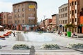 Summer cityscape - view of the square with fountain in the center of Rybnik, in southern Poland
