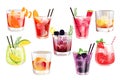 Summer classic drinks in low glasses.Refreshing cocktails.Cocktail Set