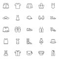 Summer clothes and accessories line icons set