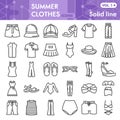 Summer clothes line icon set, beach sea clothing symbols collection or sketches. Summer clothes and accessories linear Royalty Free Stock Photo
