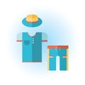 Summer clothes for men. Simple vector t-shirt, shorts, hat. Isolated vector icons on white background. Stylish set of Royalty Free Stock Photo