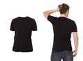 Summer clothes. T-shirt template. Shirt front, back view. Mock up isolated on white. Copy space. Blank shirts set. Royalty Free Stock Photo