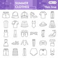 Summer clothes thin line icon set, beach sea clothing symbols collection or sketches. Summer clothes and accessories Royalty Free Stock Photo