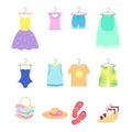 Summer clothing set isolated. Female and male clothes and accessories. Vector illustration Royalty Free Stock Photo