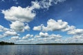 Summer clouds by day over a large lake Royalty Free Stock Photo