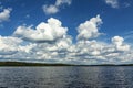 Summer clouds by day over a large lake Royalty Free Stock Photo