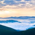 Summer cloudy sunrise in mountain