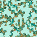 Coral green seaweed linen wash nautical background. Summer coastal style fabric swatches. Under the sea life tropical