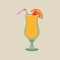 Summer cocktail, drink element in flat line style. Hand drawn vector illustration of summer, vacation, travel, trip, beach cartoon