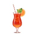 Summer cocktail in glass with orange slice and drinking straw isolated on white Royalty Free Stock Photo