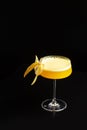 Summer Cocktail - Pornstar Martini. Drink with Passion fruit, Vodka, Liqueur, Vanilla Syrup, Champagne and Lime Juice. Black Royalty Free Stock Photo