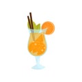 Summer cocktail with slices of orange and mint leaves. Glass of refreshing beverage. Flat vector element for menu