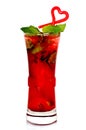 Summer cocktail in transparent glass with cherry, lime, mint Royalty Free Stock Photo