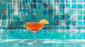 Summer Cocktail on Vibrant Blue Tiled Bar