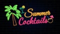 Summer cocktails glowing neon sign