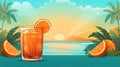 Summer cocktails with grapefruit, orange, and ice. Drinks on color background with palm leaf shadow. Summer, tropical Royalty Free Stock Photo
